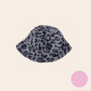 Gray Velvet Beanie With Tiger Print